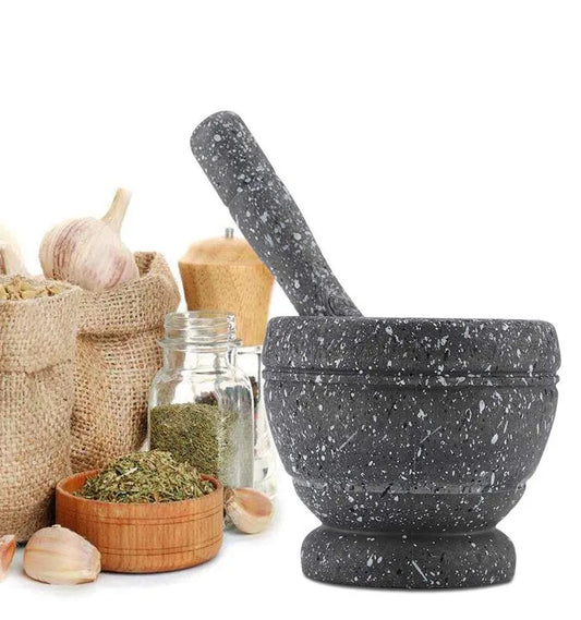 Non-Slip Bamboo Tray Grinder - Ceramic Mortar and Pestle for Spice, Herb, Pesto, and Guacamole