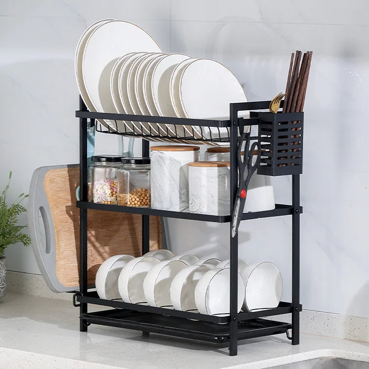 Customizable Black And Gold Iron 2-3 Tier Dish Rack