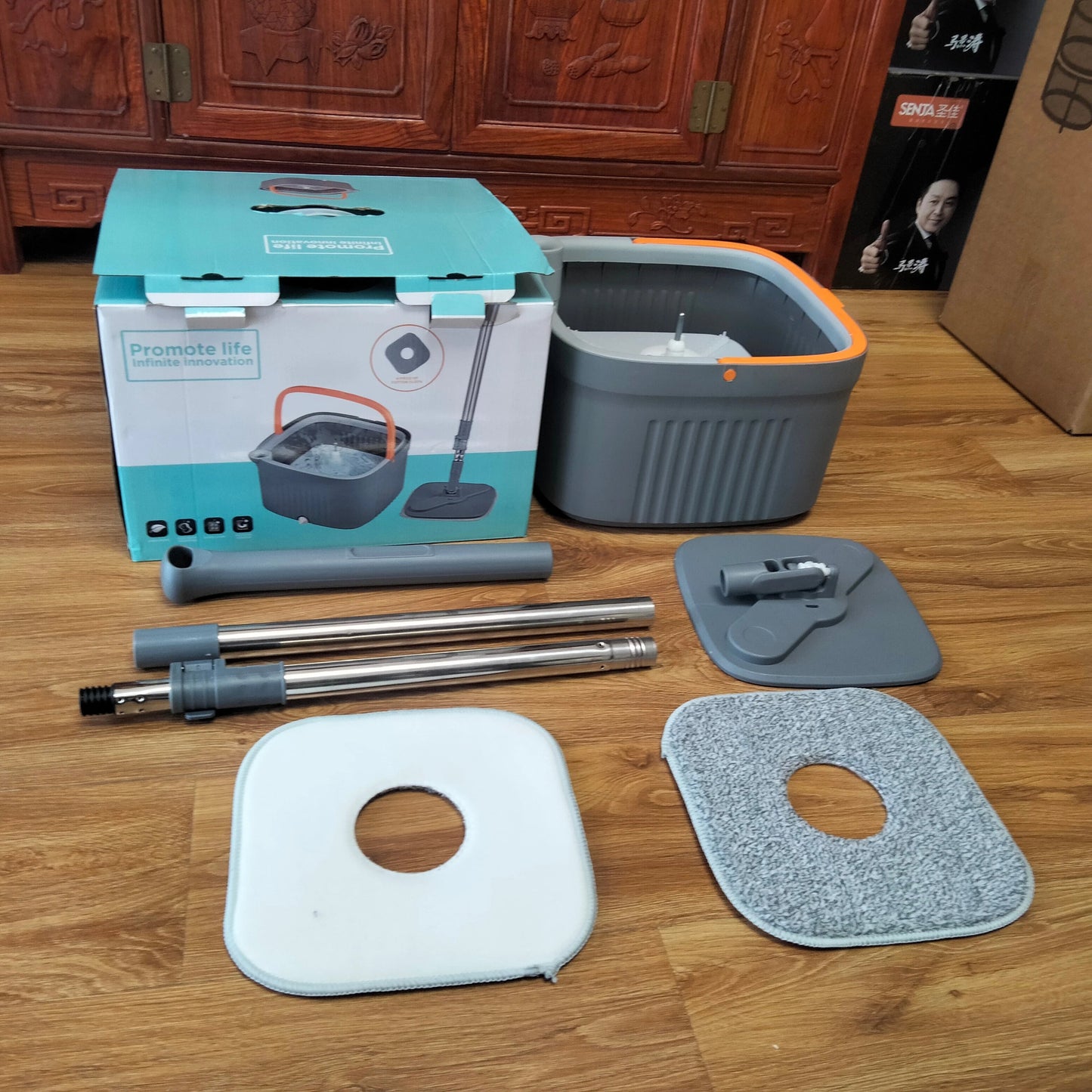 360 Degree Rotating Magic Flat Mop - Grey