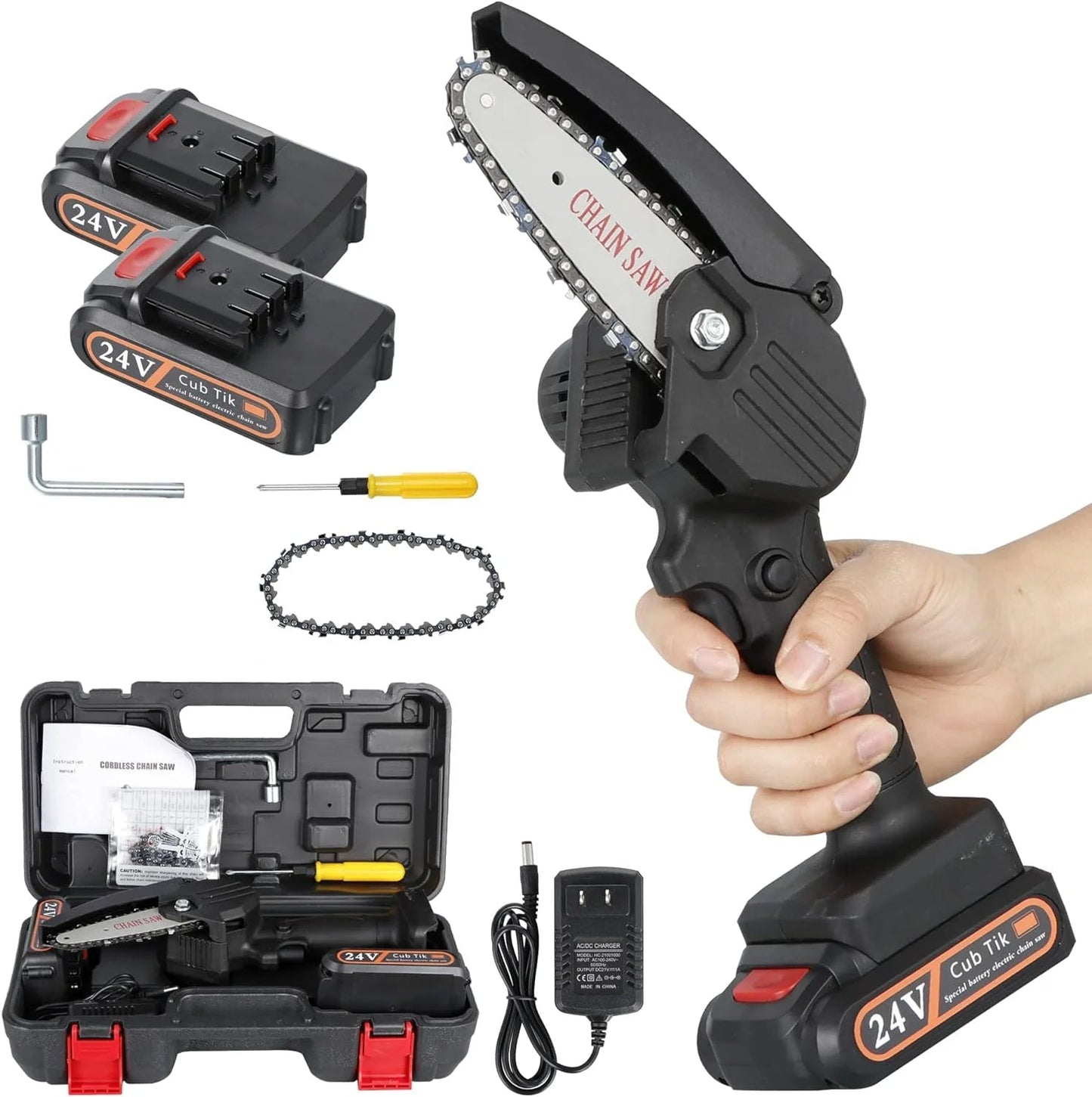 Mini Cordless Electric Chainsaw – 24V Brushless Woodworking Cutter with Battery