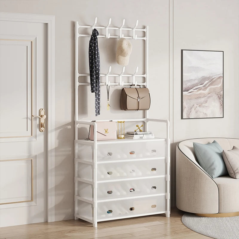 5-Tier Shoe & Coat Rack with Dustproof Cover – Shoe Organizer with Hooks for Entryway & Closet