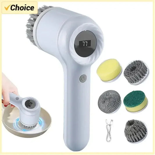 Electric Spin Scrubber Cordless – Handheld Cleaning Brush with 5 Replaceable Brush Heads