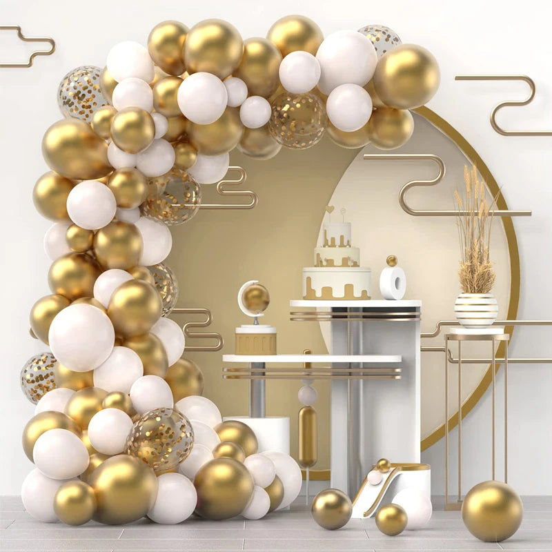 TLX White & Gold Balloon Garland Kit – Arch Decoration for Weddings, Baby Showers & Birthdays