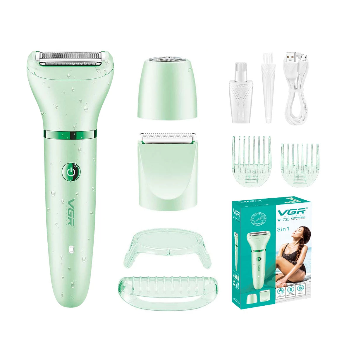 VGR V-735 3-in-1 Epilator – Rechargeable Lady Shaver, Callus Remover & Hair Removal Device