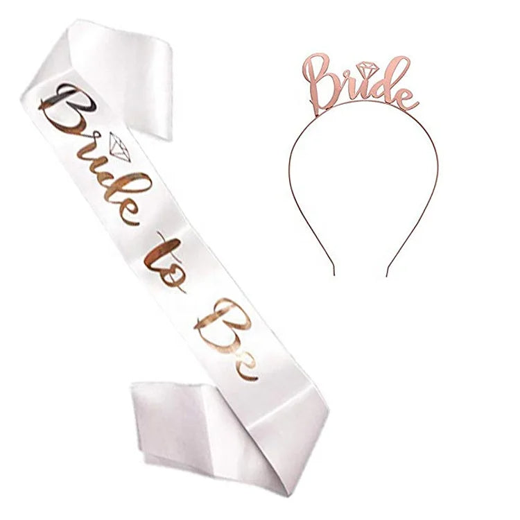 Rose Gold Bride Headband & "Bride to Be" Sash Set – Bachelorette Party Decoration Kit