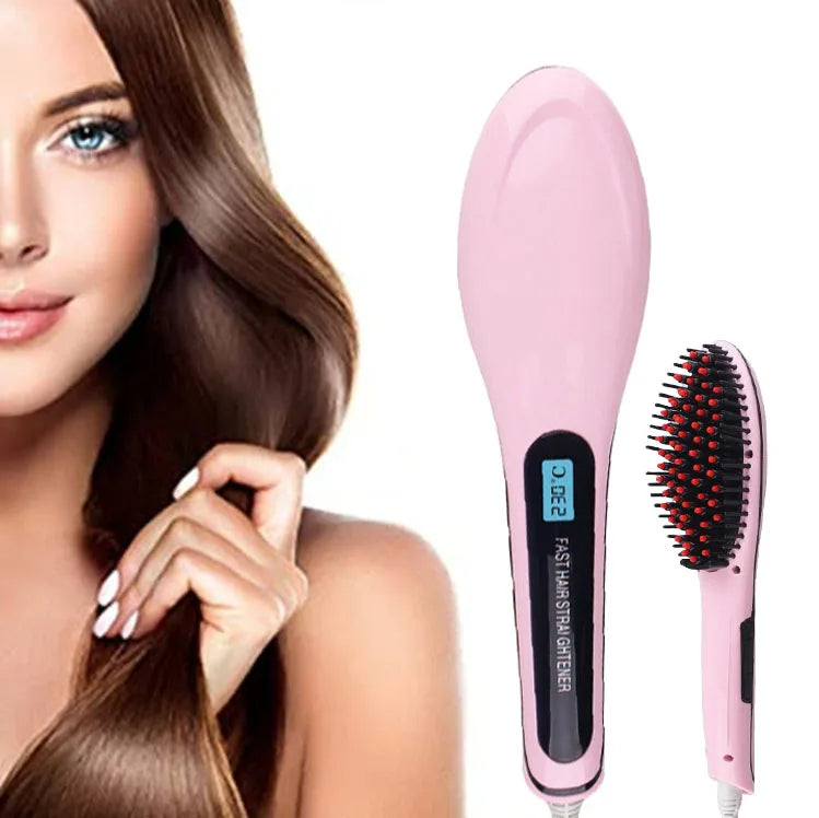 Professional Ceramic Hair Straightening Brush – Heat Styling Hot Comb