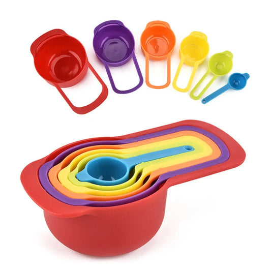 Rainbow Measuring Spoons 6-Piece Set – Plastic Measuring Cups & Scoops with Scale for Cooking & Baking