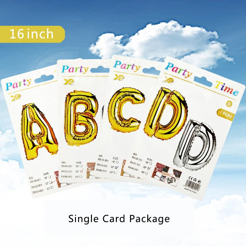 Letter Foil Balloons – A–Z Alphabet Balloons with Card Packaging for Birthday & Party Decorations