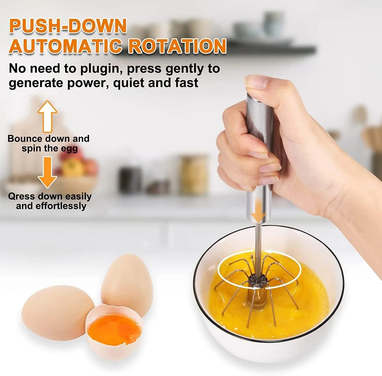 Stainless Steel Semi-Automatic Egg Whisk Hand Push Rotary Blender