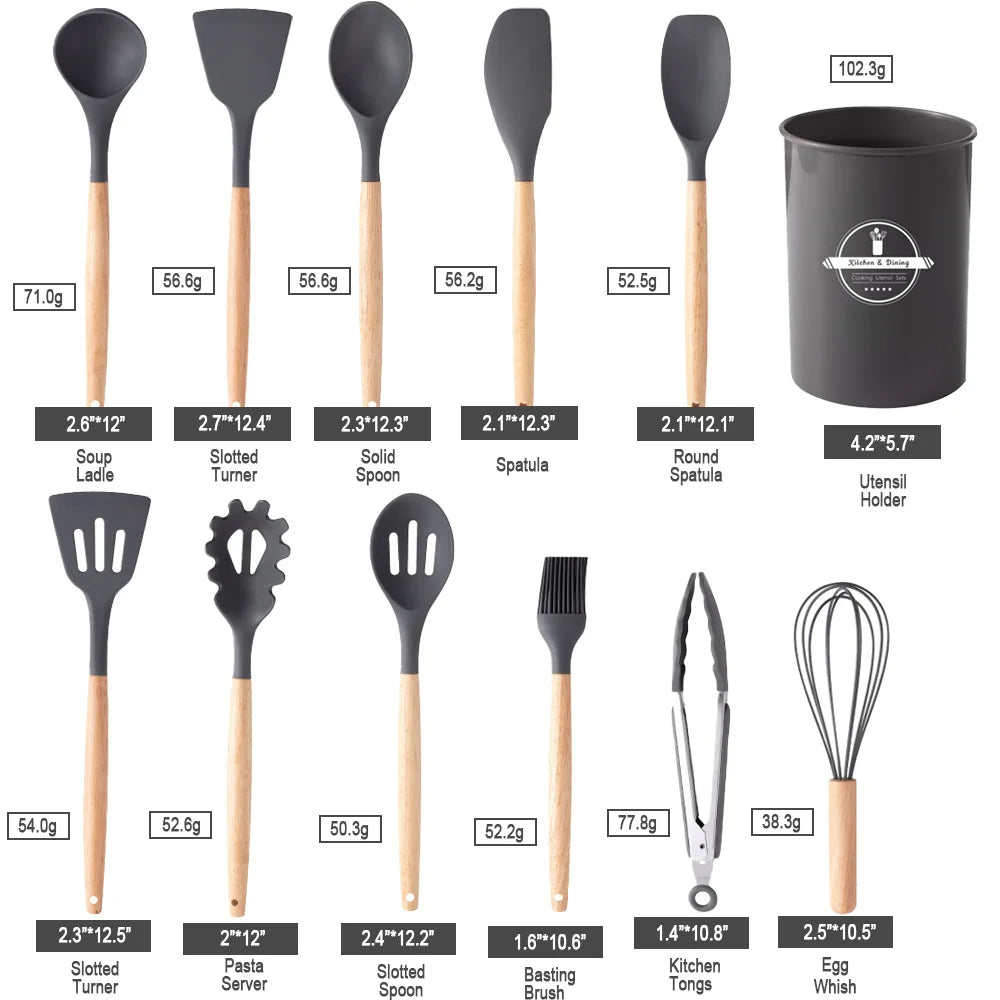 11 Pieces Non-Stick Silicone Kitchen Utensil Set