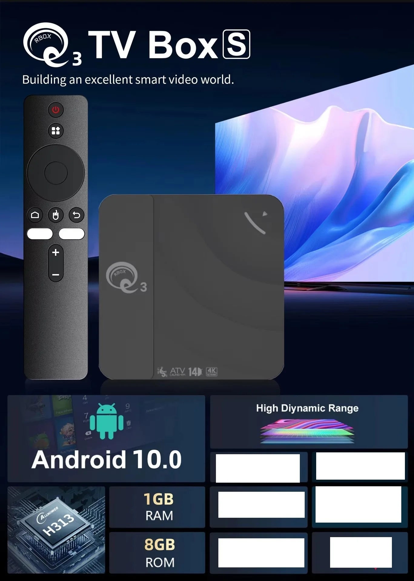 Android TV Box – 4K HD Smart Set-Top Box with Voice Remote, Quad-Core, 1GB RAM + 8GB ROM, Dual-Band Wi-Fi & Bluetooth