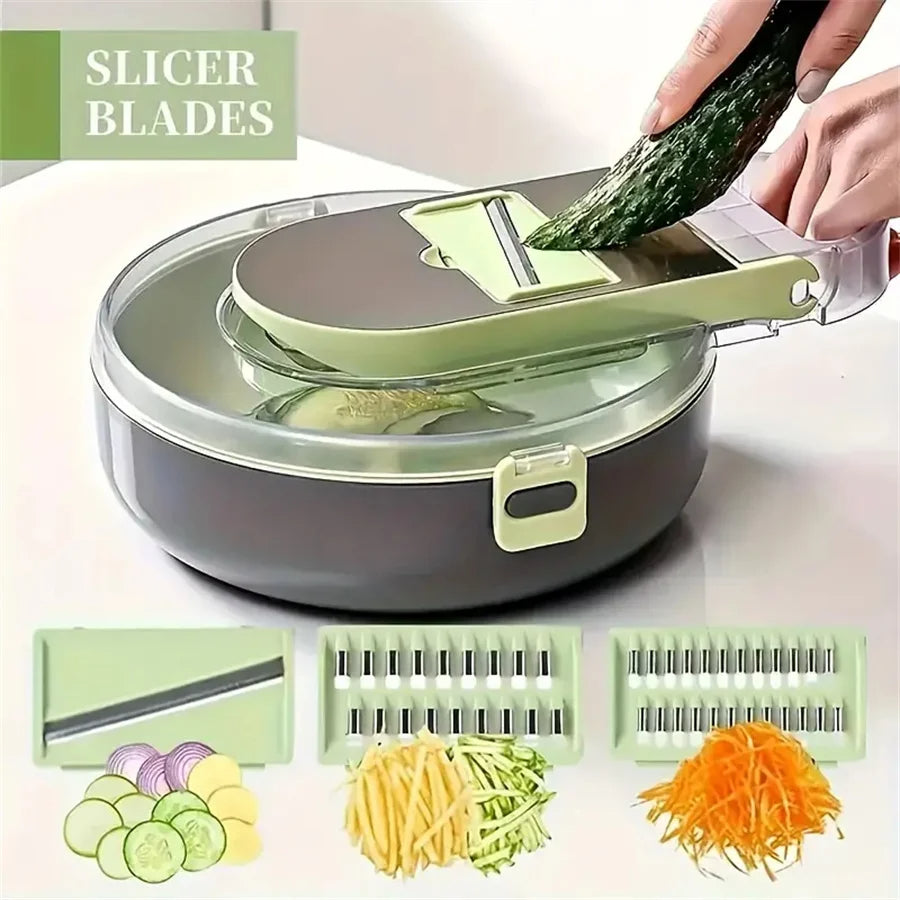 9-in-1 Multifunction Vegetable Slicer & Chopper – Includes Basket, Graters & Blades