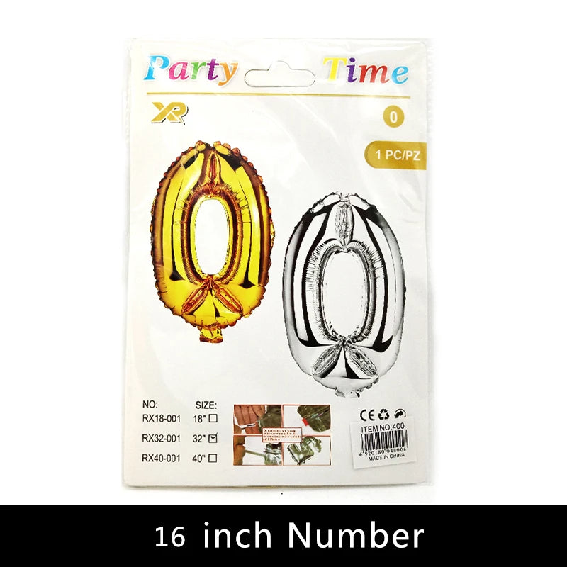 Number Foil Balloons – 0–9 Balloons with Card Packaging for Birthday & Party Decorations