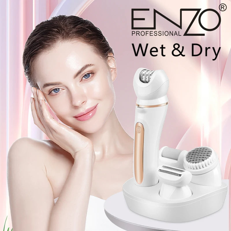 ENZO EN-3165 5-in-1 Hair Removal Epilator – Shaver, Facial Razor, Face Brush, Massage, and Exfoliator for Women