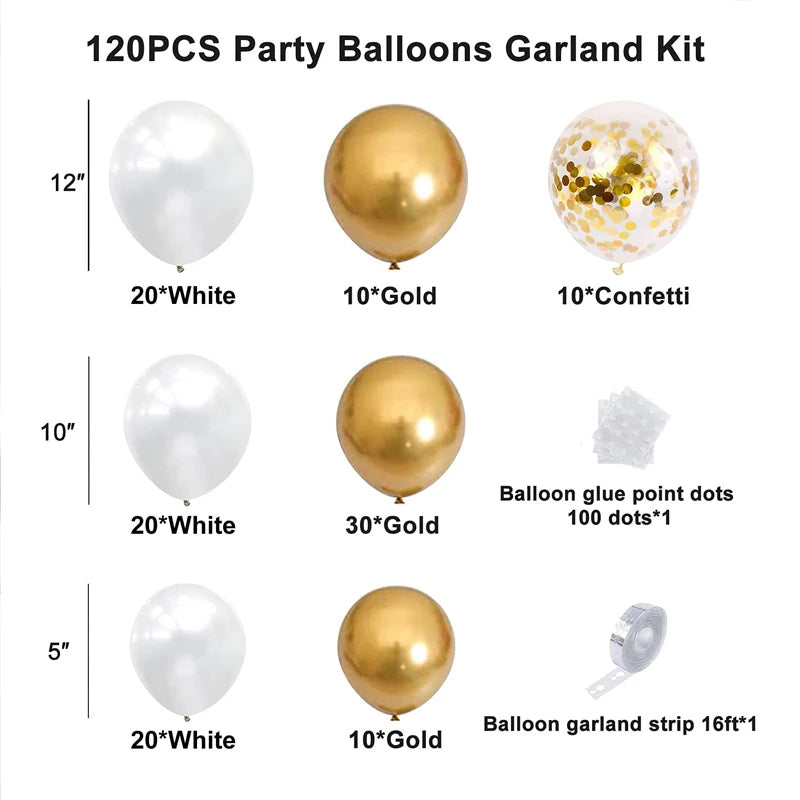 TLX White & Gold Balloon Garland Kit – Arch Decoration for Weddings, Baby Showers & Birthdays