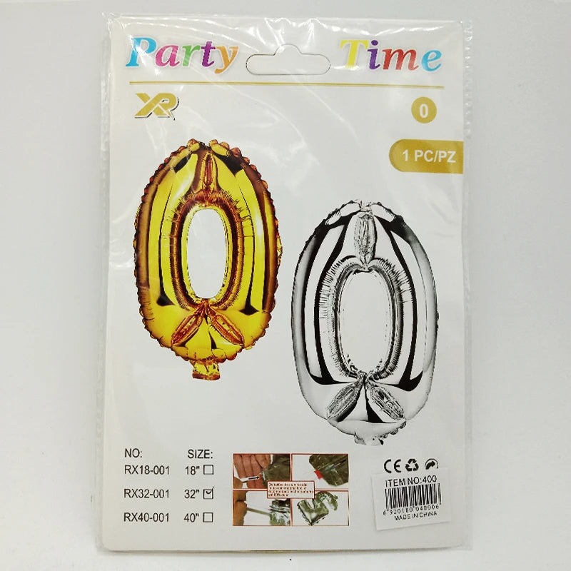 Number Foil Balloons – 0–9 Balloons with Card Packaging for Birthday & Party Decorations