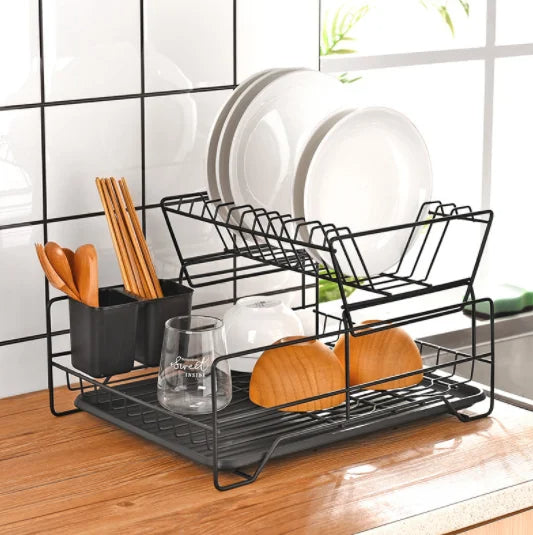 Simple 2-Tier Dish Drying Rack - Kitchenware Storage Holder