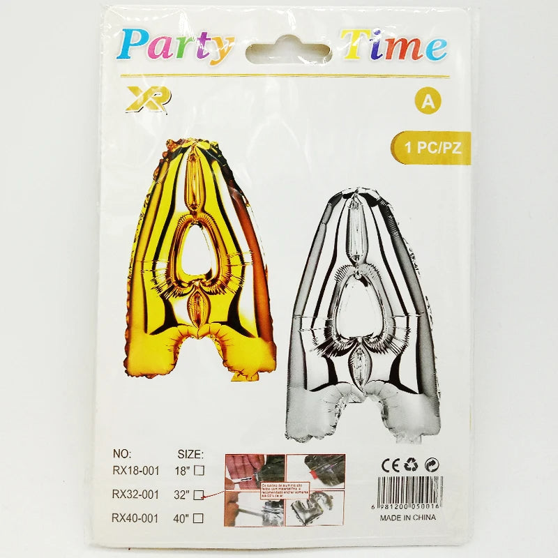 Letter Foil Balloons – A–Z Alphabet Balloons with Card Packaging for Birthday & Party Decorations