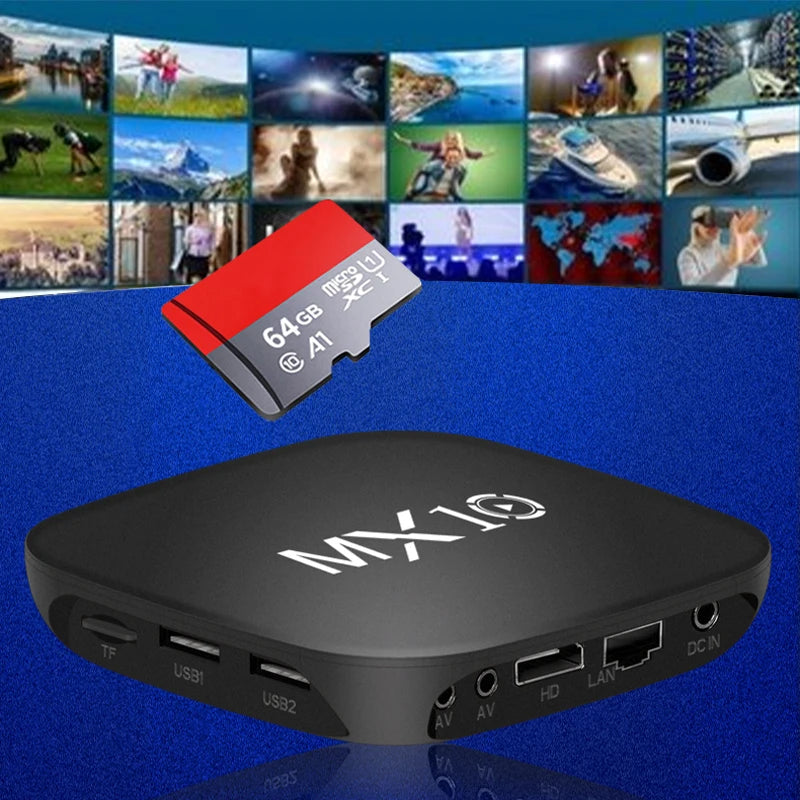 Android TV Box MX10 – 4K Smart Set-Top Box with Quad-Core Processor, 1GB RAM + 8GB ROM, Wi-Fi