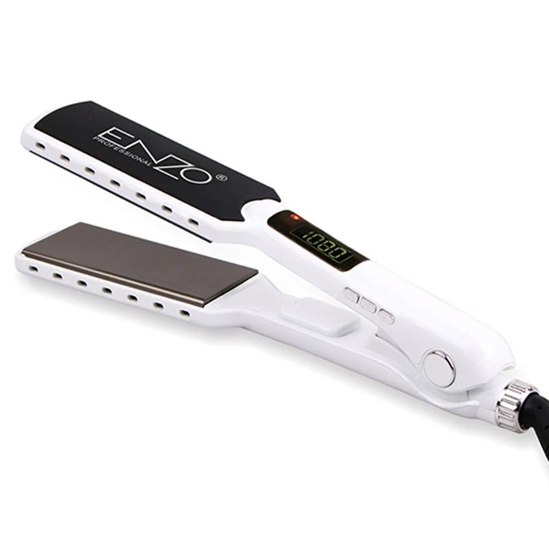 ENZO 2024 Professional Titanium Flat Iron Hair Straightener – LCD Display for Protein Straightening