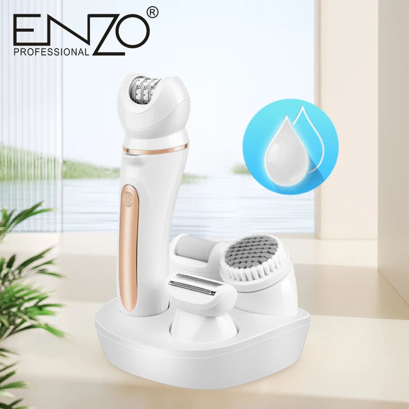 ENZO EN-3165 5-in-1 Hair Removal Epilator – Shaver, Facial Razor, Face Brush, Massage, and Exfoliator for Women