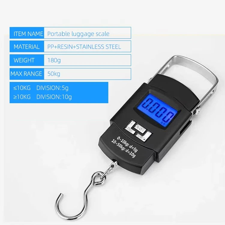 Portable Digital Luggage Scale – 50kg Electronic Travel Hanging Scale