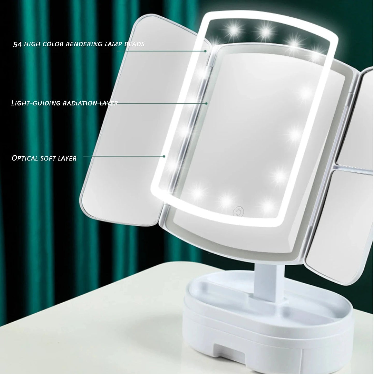 Foldable LED Makeup Mirror with Drawer