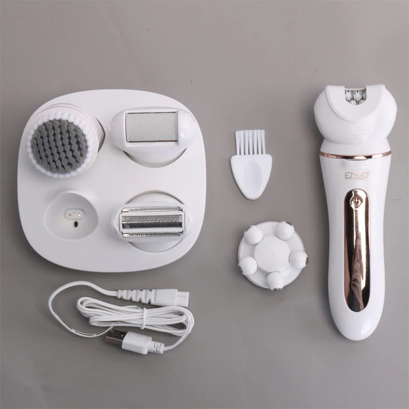 ENZO EN-3165 5-in-1 Hair Removal Epilator – Shaver, Facial Razor, Face Brush, Massage, and Exfoliator for Women