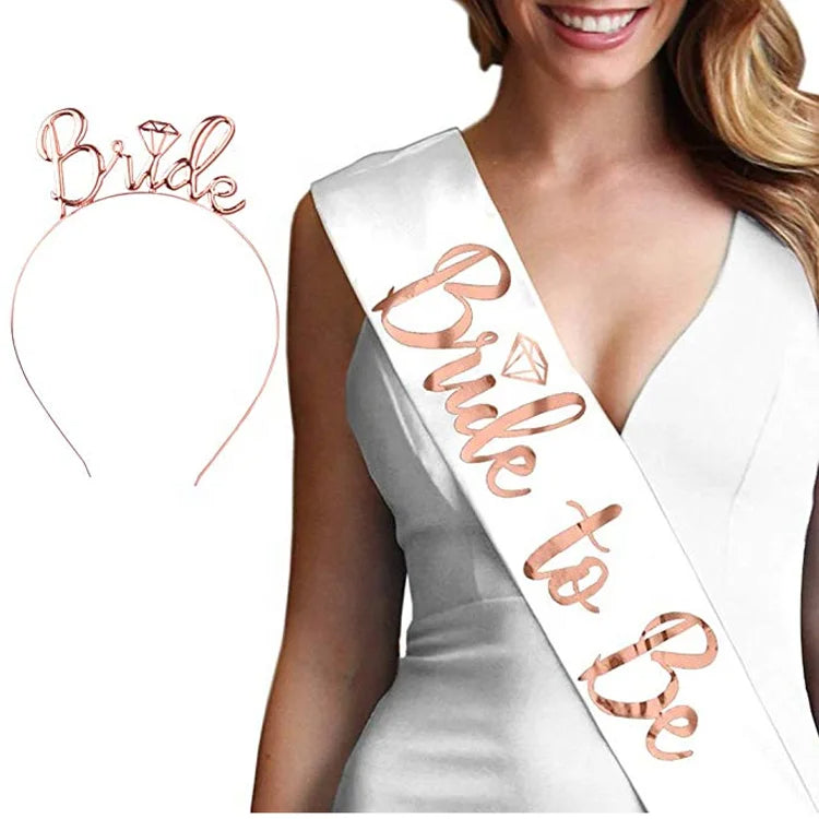 Rose Gold Bride Headband & "Bride to Be" Sash Set – Bachelorette Party Decoration Kit