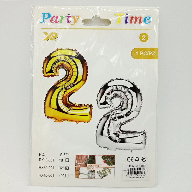 Number Foil Balloons – 0–9 Balloons with Card Packaging for Birthday & Party Decorations