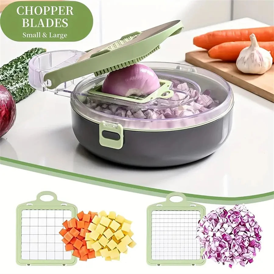 9-in-1 Multifunction Vegetable Slicer & Chopper – Includes Basket, Graters & Blades