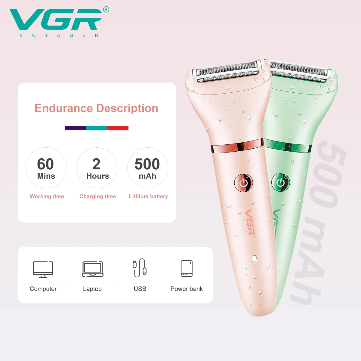 VGR V-735 3-in-1 Epilator – Rechargeable Lady Shaver, Callus Remover & Hair Removal Device