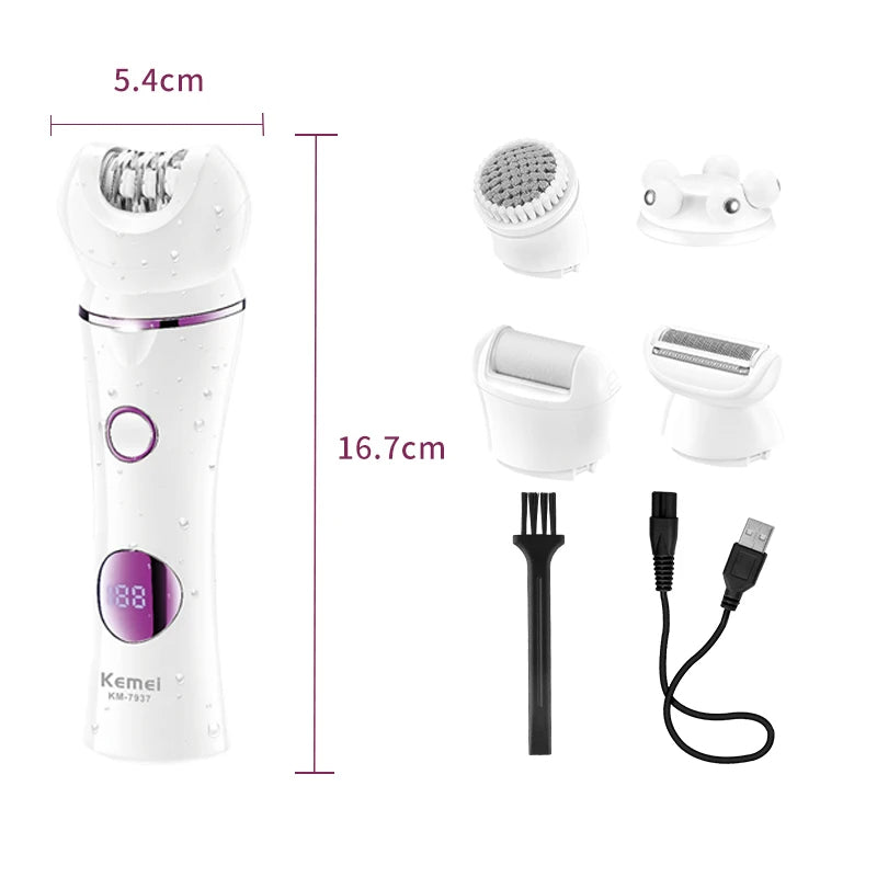 KM-7937 5-in-1 Rechargeable Electric Body Shaver – Multifunctional Epilator for Women