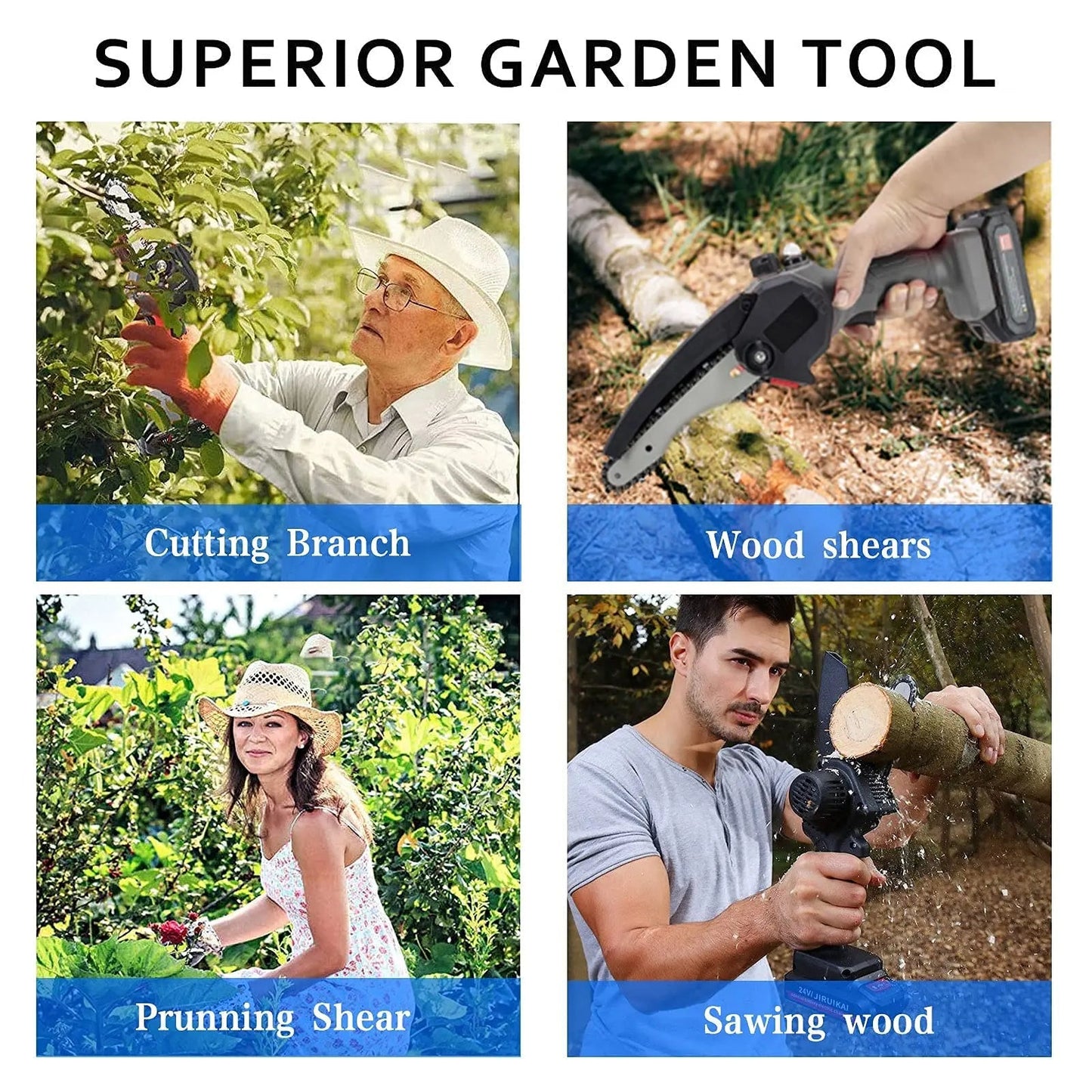 Mini Cordless Electric Chainsaw – 24V Brushless Woodworking Cutter with Battery