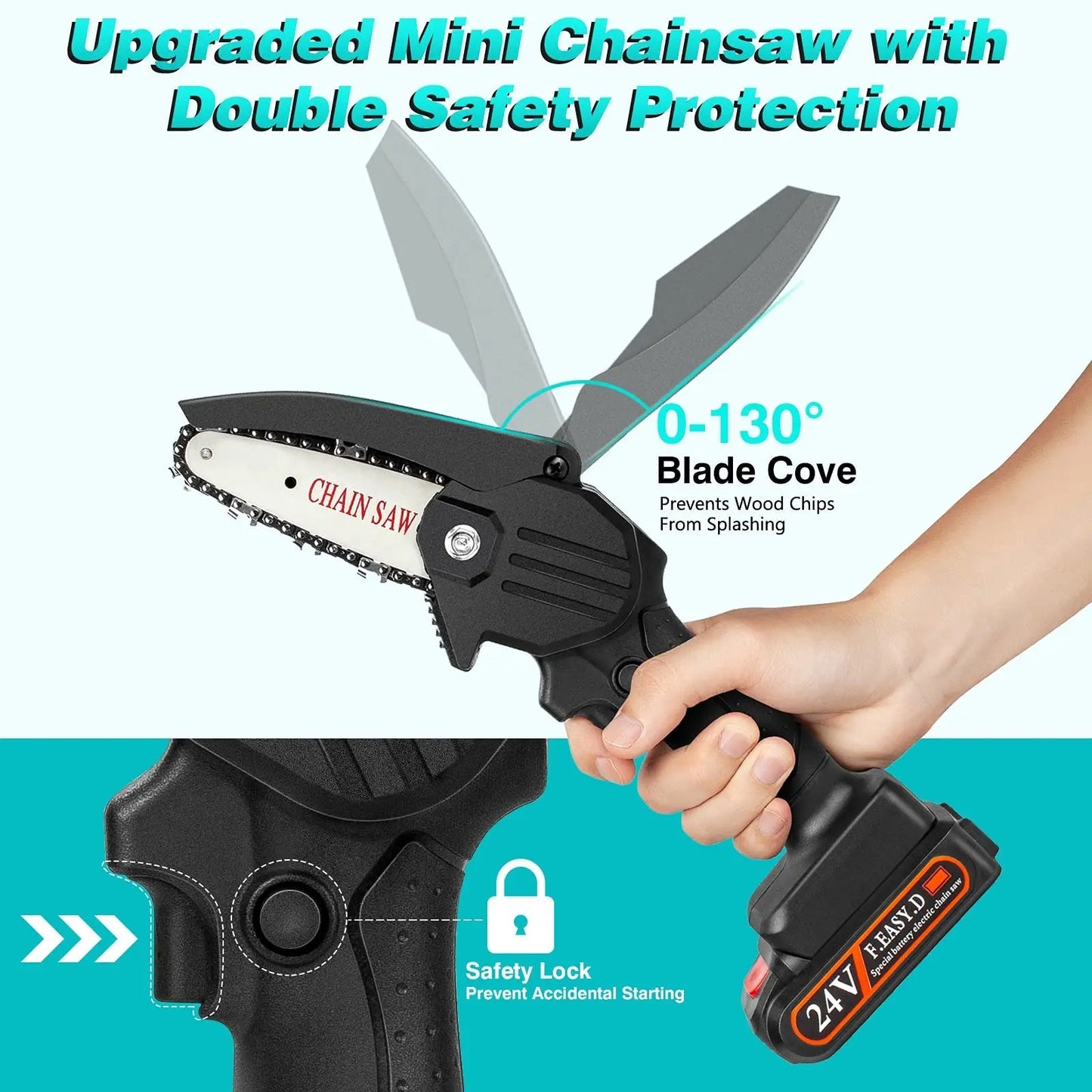 Mini Cordless Electric Chainsaw – 24V Brushless Woodworking Cutter with Battery