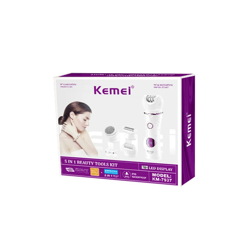 KM-7937 5-in-1 Rechargeable Electric Body Shaver – Multifunctional Epilator for Women