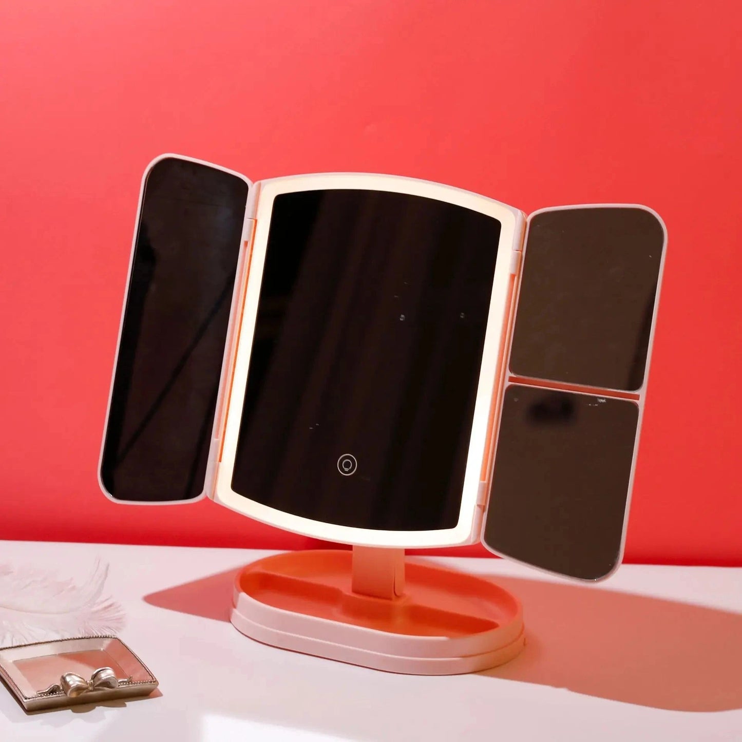 Foldable LED Makeup Mirror with Drawer
