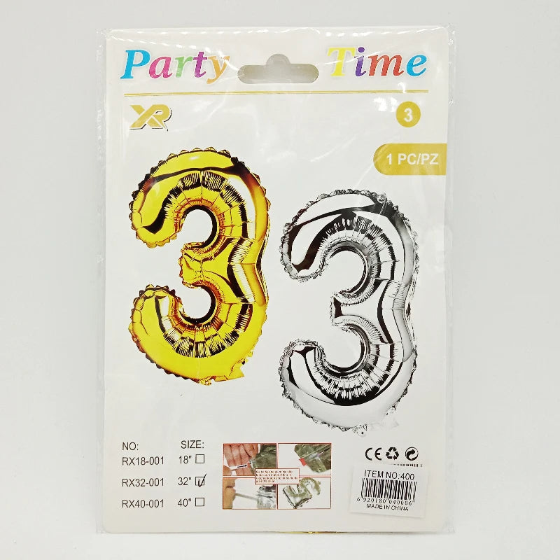 Number Foil Balloons – 0–9 Balloons with Card Packaging for Birthday & Party Decorations