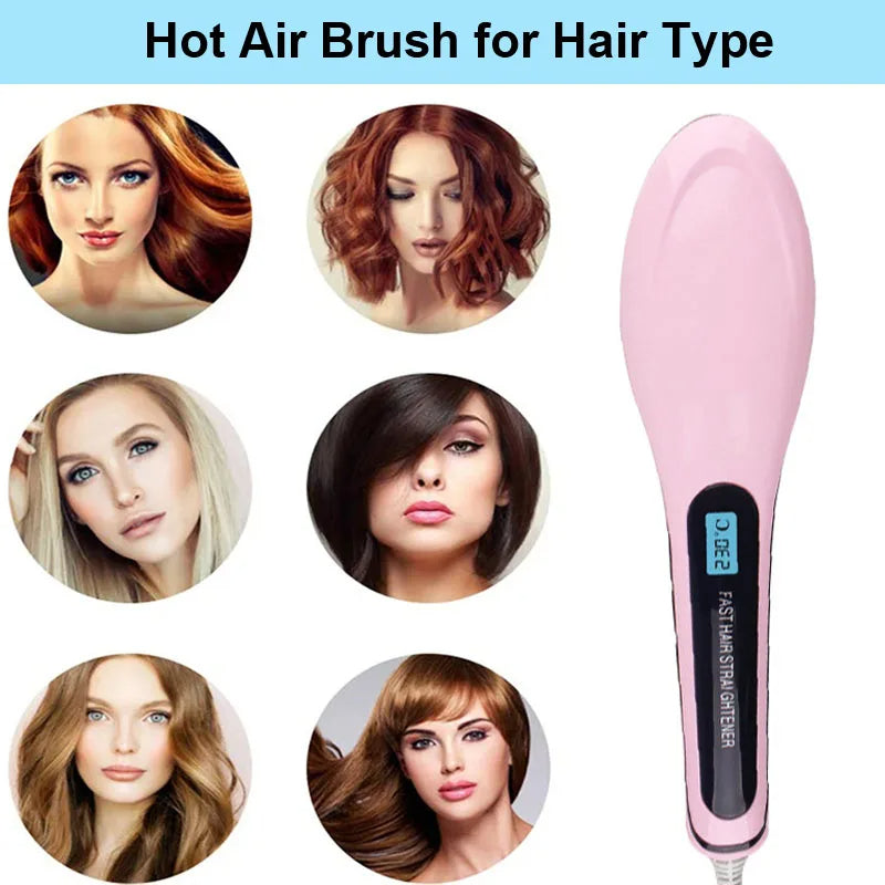 Professional Ceramic Hair Straightening Brush – Heat Styling Hot Comb