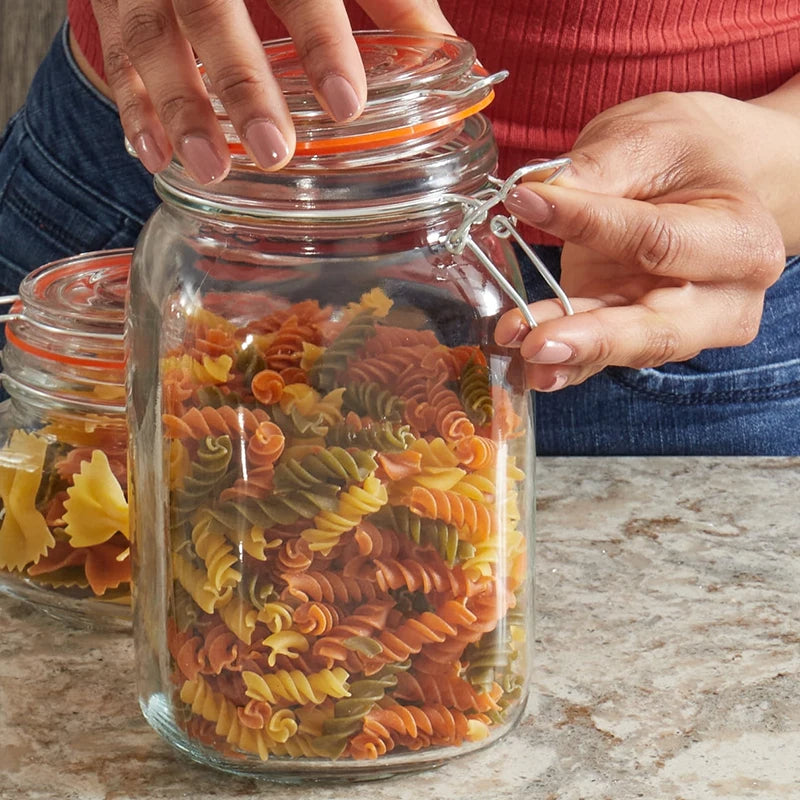 Small Airtight Glass Jars with Ceramic Lids - Glass Storage Jars with Clips and Mats