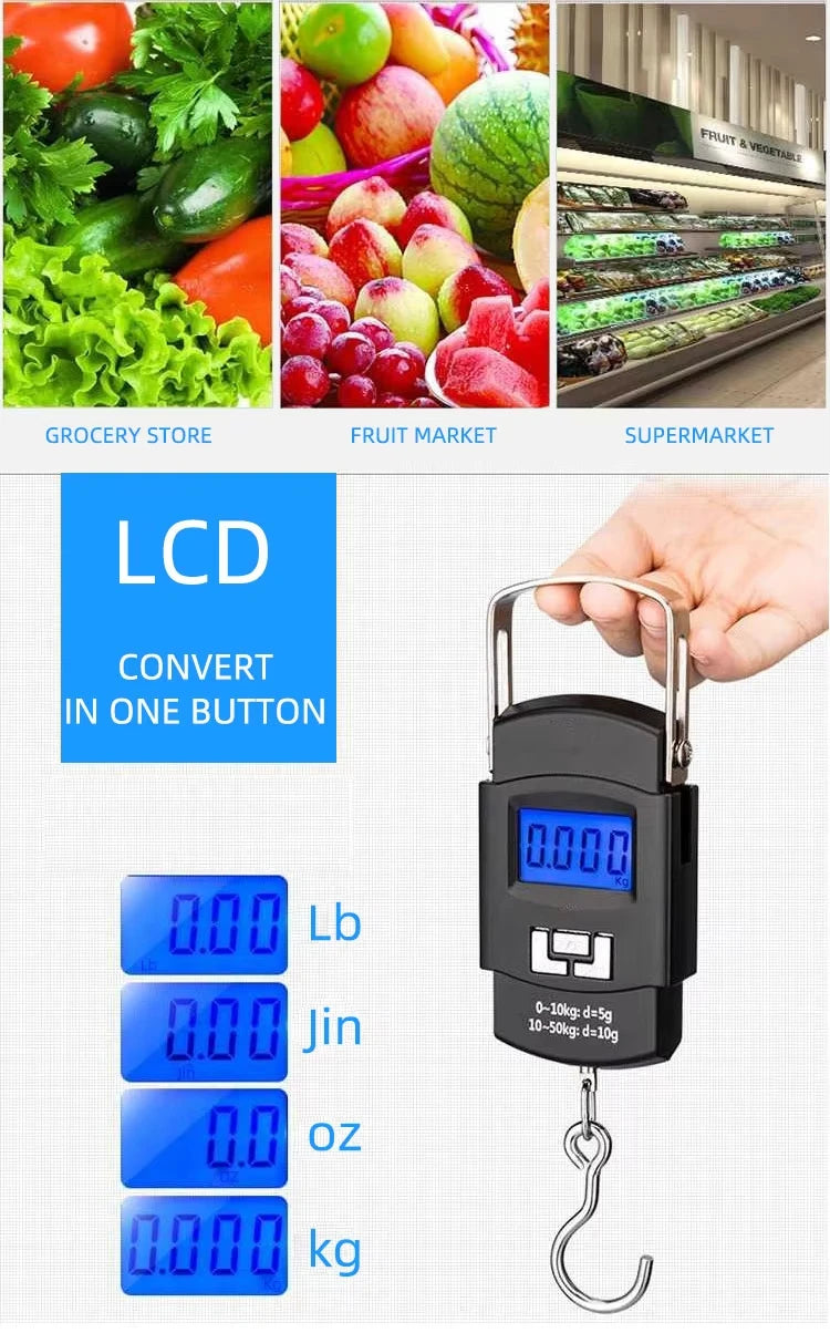Portable Digital Luggage Scale – 50kg Electronic Travel Hanging Scale