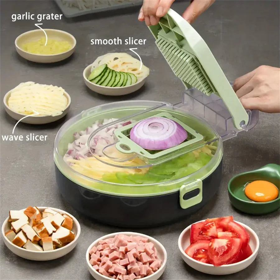 9-in-1 Multifunction Vegetable Slicer & Chopper – Includes Basket, Graters & Blades