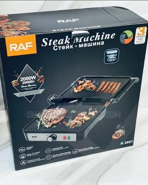 RAF Electric Steak Machine Grill – 2000W Non-Stick BBQ Maker with Adjustable Temperature & Double-Sided Heating (Model R-2601)