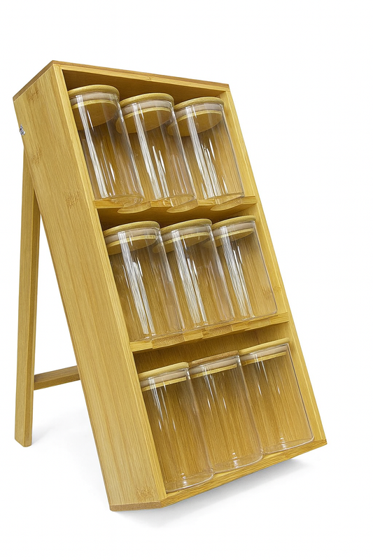 3-Tier Bamboo Spice Rack with Glass Jars – Kitchen Organizer Set