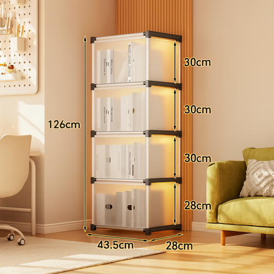 4-Tier Modular Storage Cabinet – Stackable Plastic Organizer with Doors