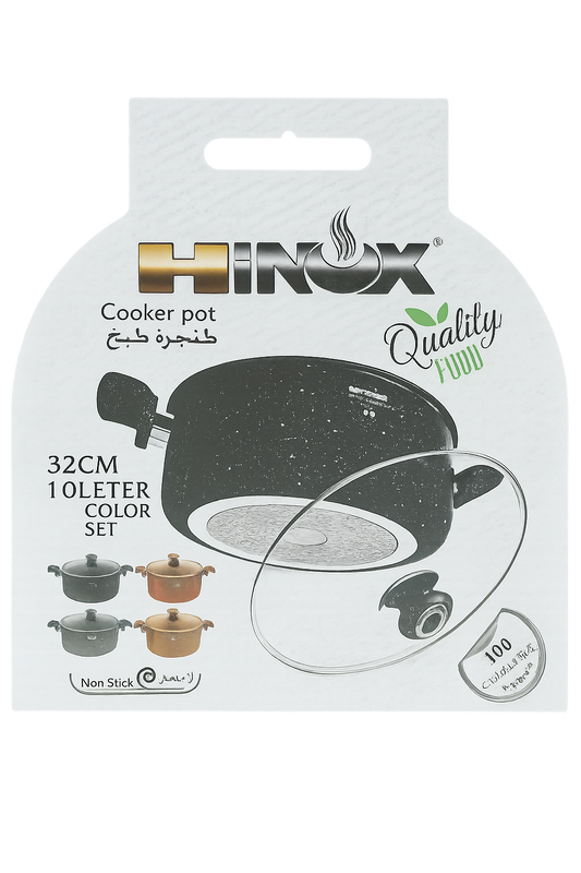 Hinox Non-Stick Cooker Pot – Durable Aluminum Cooking Pot with Glass Lid (Available in 18cm to 32cm Sizes)