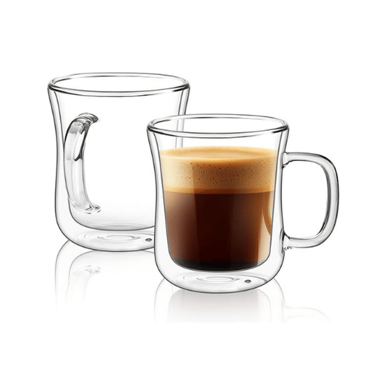 Curved Double Wall Glass Mug - 350ml | Stylish & Insulated