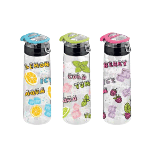 Decorated Plastic Water Bottle - 730 ml - Fun Colors and Protective Lid