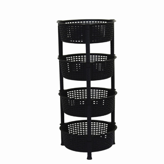 4-Tier Black Storage Basket Tower