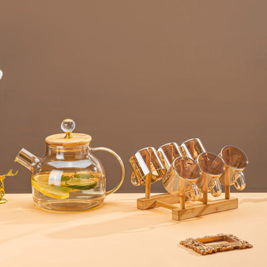 Glass Teapot and Cup Set with Bamboo Stand